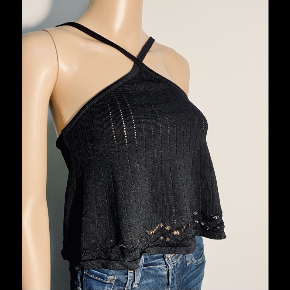 💚Black cross neck spandex crop top💚